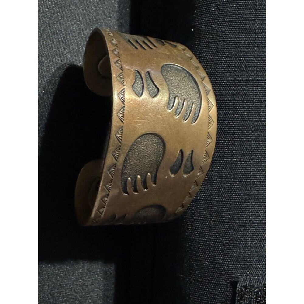 Signed Native Copper  Bear Paw Cuff Bracelet